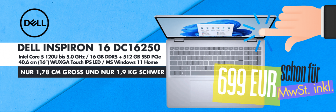 Notebook Dell Inspiron 16 DC16250 jetzt nur 699€ MwSt inkl.